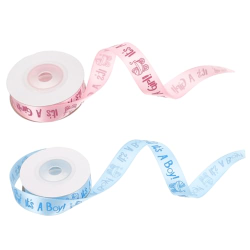 Tofficu 2 Rollen Babyparty Geschenkband Satinband Blau Rosa Yards Hochwertiges Verpackungsband für Feier Deko Bastelprojekte Geschenkverpackung von Tofficu