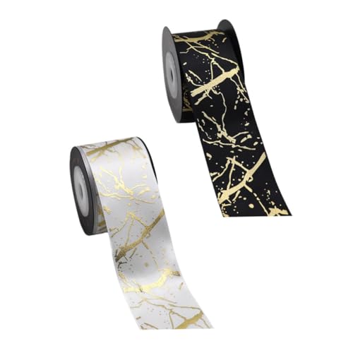 Tofficu 2 Rollen Hochwertiges Blocking Geschenkband Polyester Breit Goldene Heißprägung Dekoratives DIY Schleifenband für Geschenkverpackung Blumensträuße Bastelbedarf Festliche von Tofficu