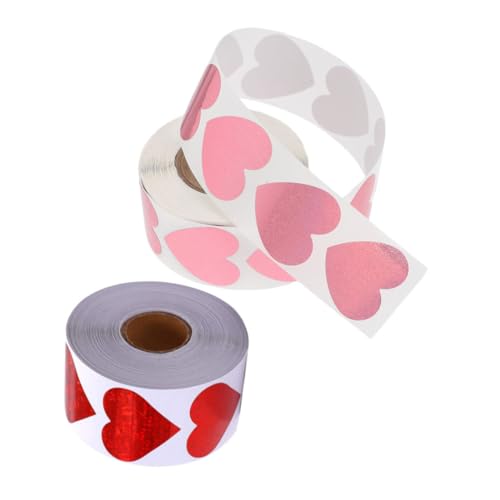 Tofficu 2 Rollen Selbstklebende Herzaufkleber mit Glitzerfolie Rot für Einladungen Geschenkverpackungen Scrapbooking und Kreative Bastelprojekte von Tofficu
