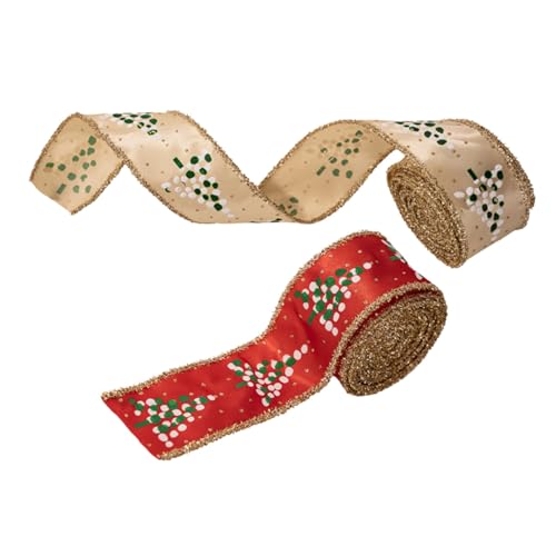 Tofficu 2 Rollen Weihnachtsband mit Drahtkanten Festliches Dekoband für DIY Weihnachtskränze Schleifen und Geschenkverpackungen Formbares Glitzerndes Band in Rot und Khaki für festliche von Tofficu