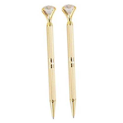 Tofficu 2 Stück Eleganter Kugelschreiber mit Großem Diamant Metallischer Kugelschreiber Reibungsloses Schreiben Verschleißfest für Büro Schule Studium Goldfarben von Tofficu