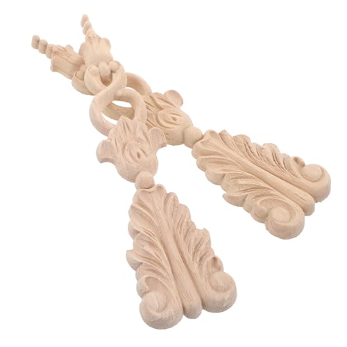 Tofficu 2 Stück Europäischer Festholzfleck Holzverkleidung dekorativ Holzabziehbilder Holzapplikation Onlay-Blume aus massiver Holzschnitzerei Möbel dekorative kleine Ornamente Beige von Tofficu