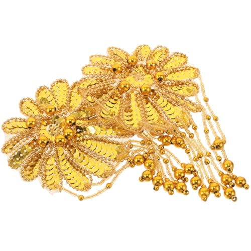 Tofficu 2 Stück Goldene Schulterpolster mit Pailletten und Fransen Handgefertigte Blumen-tassel Epauletten für Bühne Party Kostüm Leichte Bequeme Schulterapplikationen von Tofficu