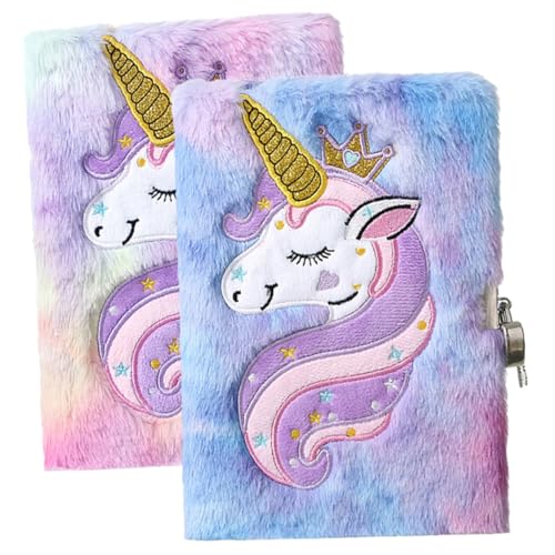 Tofficu 2 Stück Plüsch Tagebuch mit Schloss Flauschiges Notizbuch mit Linien Einhorn Journal Leichtes und Tragbares Schreibheft für Schüler Geschenk für Mädchen von Tofficu