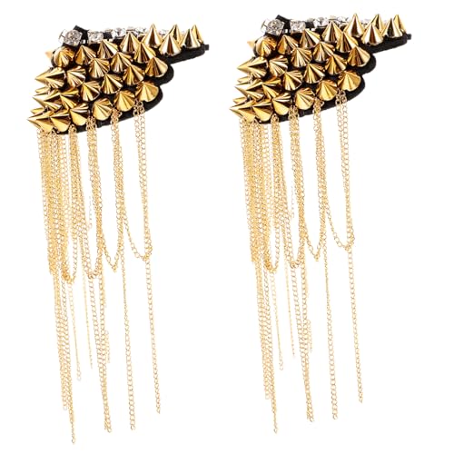 Tofficu 2 Stück Teiliges Goldene Punk Schulterklappen mit Quasten und Nieten Modische Metall Epauletten Schmuck für Herren und Damen Vielseitiges Kostümzubehör für Jacken Anzüge von Tofficu