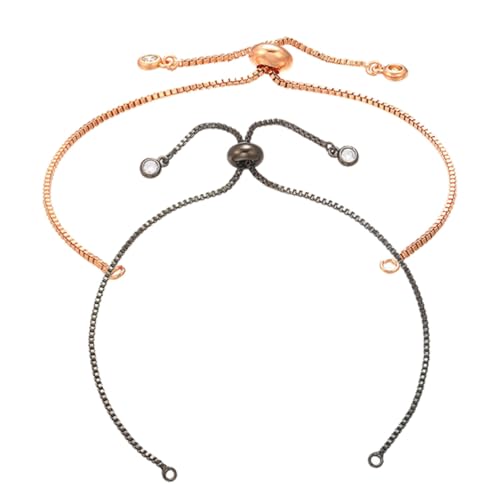 Tofficu 2 Stück Teiliges Verstellbares Messing Armband DIY Schmuckkette Halbgefertigte Basis Gliederkette für Armschmuck Basteln mit Schieberegler in Roségold Schwarz von Tofficu