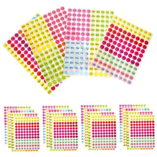 Tofficu 20 Blatt Bunte Preisaufkleber Selbstklebende Runde Preisschilder mit Zahlen Starke Haftung Wetterbeständig für Supermarkt Garagenverkauf und Lager Tofficu 20 Blatt Bunte Preisaufkleber Selbstklebende Runde Preisschilder mit Zahlen Starke Haftung Wetterbeständig für Supermarkt Garagenverkauf und Lager von Tofficu