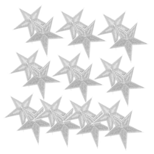 Tofficu 20 Stück Bügelaufnäher Sterne Silber Stickerei Patches zum Aufbügeln für Kleidung Rucksäcke Hüte Langlebige Farbechte Applikationen für DIY Modeveredelung von Tofficu