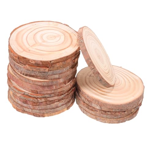 Tofficu 20 Stück Runde Holzscheiben mit Natürlicher Rinde Vorgeschliffen Glatt für DIY Bastelprojekte Malerei Gravur Rustikale Hochzeitsdeko Tischmittelstücke Kreative Holzringe von Tofficu
