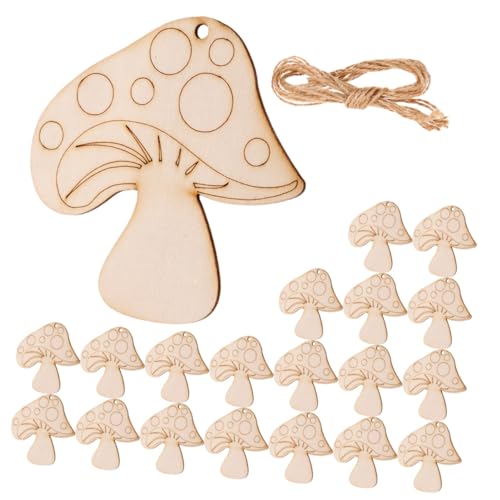 Tofficu 20 Stück Rustikale Holzscheiben Pilzform zum Basteln Unbehandelte Naturholzscheiben für DIY Dekoration Handliche Holz Chips für Kreative Anhänger und Wohnaccessoires von Tofficu