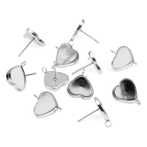 Tofficu 20 Stück Teiliges Edelstahl Ohrstecker DIY Zubehör Herzform Ohrstecker Basen Schmuckzubehör zum Selbermachen von Damen Ohrringen Langlebig und Stilvoll für Schmuckherstellung von Tofficu