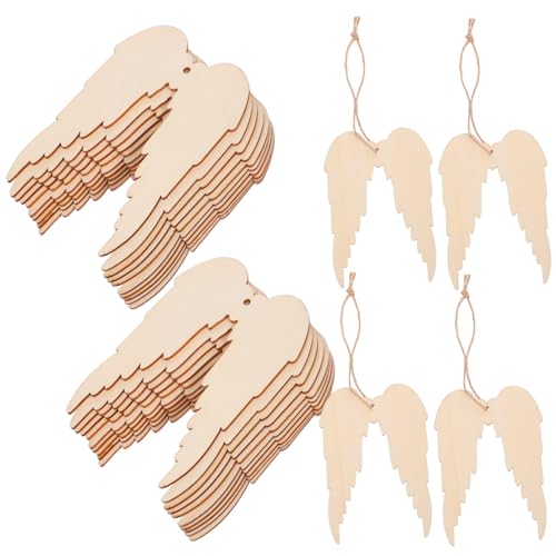 Tofficu 20 Stück Teiliges Holz-engelsflügel Hängen Naturbelassene Holzscheiben mit Loch Blanko Diy-bastelornamente für Weihnachten Hochzeit Geburtstag und Partydekoration von Tofficu