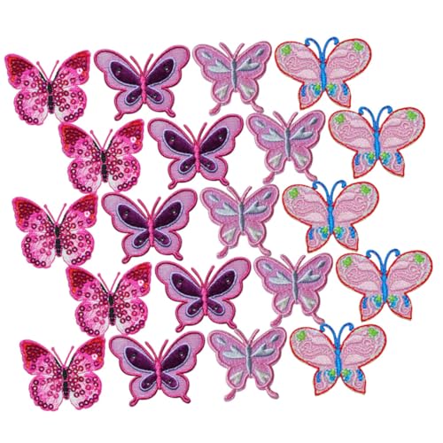 Tofficu 20 Stück Teiliges Schmetterling Bügelflicken Langlebige Verschleißfeste Stickapplikationen für DIY Kleidung Rucksäcke und Accessoires Weiche Komfortable Stoffpatches zum Aufnähen von Tofficu