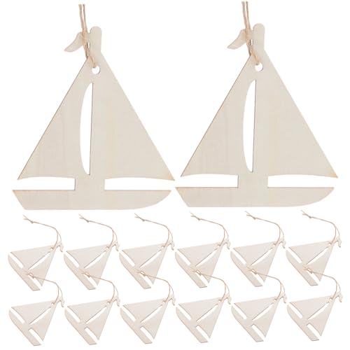 Tofficu 20 Stück Teiliges Unbemalte Holz deko Segelboote Robuste DIY holzornamente mit Natürlicher Maserung für Nautische Bastelprojekte Geschenke und Kreative Sommer stranddekoration von Tofficu