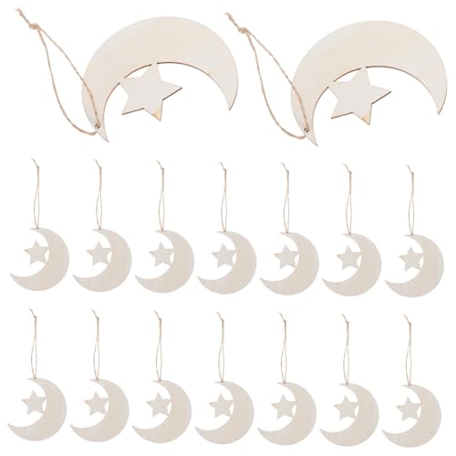 Tofficu 20 Stück Teiliges Unlackierte Holz mond stern ausschnitte Filigrane Holz dekorationen für Babyzimmer DIY Kreativität Natürliche Holzsterne für Kinderzimmer deko für von Tofficu