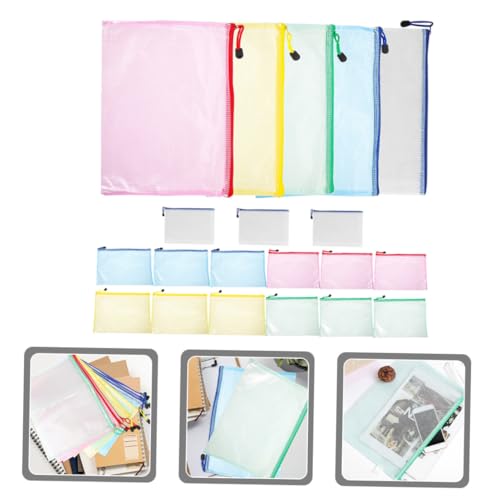 Tofficu 20 Stück Wasserdichte Dokumententaschen PVC Mesh Aufbewahrungsbeutel mit Reißverschluss Datei Organizer für Büro Schule Reise Transparent Vielseitig für Quittungen Unterlagen von Tofficu