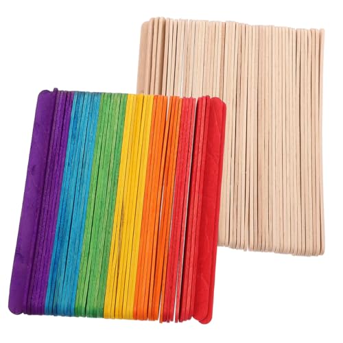 Tofficu 200 Stück Bunte Jumbo Holzstäbchen Eisstiele Breites Design Langlebig für DIY Basteln Kreativprojekte Klassenzimmer Kunstbedarf Farbenfrohe Holz Bastelstäbe von Tofficu