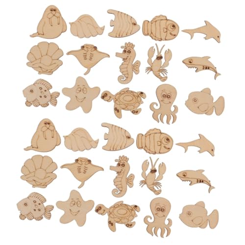 Tofficu 200 Stück DIY Holzscheiben Unbehandelte Holzplättchen in Meeres Tierform Naturholz Scheiben zum Basteln Handgefertigte Tier Holz Chips für Kommunion Deko und Heimdekoration von Tofficu