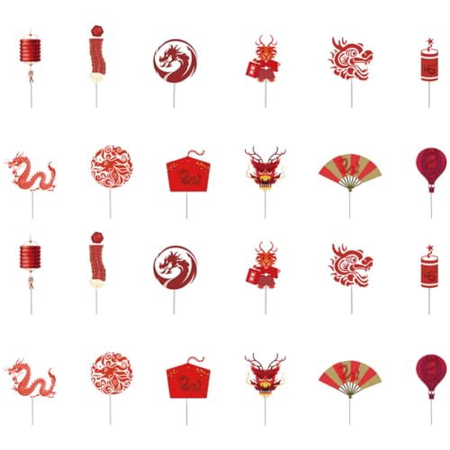 Tofficu 24 Stück Chinesische Neujahrs-Cupcake-Topper 2024 Glückliches Jahr Des Drachen Cupcake-Picks Drachen-Neujahr-Cupcake-Topper Frühlingsfest Partyzubehör Dessertdekorationen von Tofficu