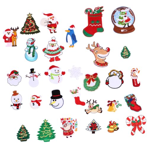 Tofficu 26 Stück Patch Weihnachtsmotive aufnähen Ornament Aufnäher für Kleidung fashing costume embroidery Aufnäher zum Aufbügeln Weihnachten Bügelbild Stoff-Polyester-Vliesstoff von Tofficu
