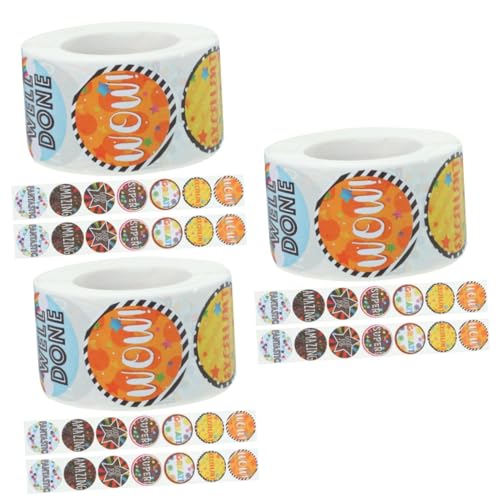 Tofficu 3 Rollen Aufkleber-Etiketten für Belohnungen für ästhetische Aufkleber klebrig LED belohnungssticker stickerrolle deko Ermutigungs-Aufkleber aufkleber von Tofficu