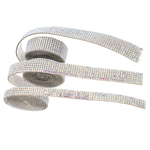Tofficu 3 Rollen Selbstklebendes Strassband DIY Glitzerndes Diamantband zum Basteln Schmuck für Textilien Taschen Kleidung Hochzeit Langlebig und Einfach Anzuwenden von Tofficu