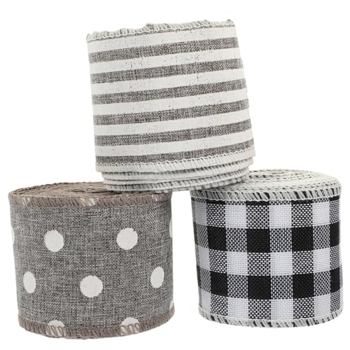 Tofficu 3 Rollen Weihnachtsband mit Drahtkanten Breit Kariert Gestreift und DIY Geschenkverpackungsschleifenband für Weihnachtsbaum und Partydekoration Tofficu 3 Rollen Weihnachtsband mit Drahtkanten Breit Kariert Gestreift und DIY Geschenkverpackungsschleifenband für Weihnachtsbaum und Partydekoration von Tofficu