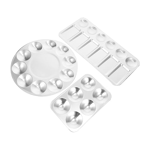 Tofficu 3 Stück Aluminium Malpalette für Aquarell und Gouache Runde und Rechteckige Farbtrays Löchern für Künstlerbedarf für Workshops und Kunstunterricht von Tofficu