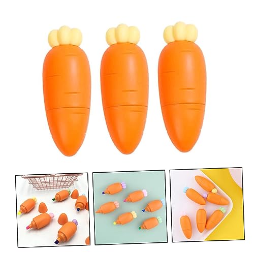 Tofficu 3 Stück Mini Textmarker in Karottenform Bunte Fluoreszierende Marker mit Schräger Spitze Tragbare Kreative Stifte für Schüler und Büro Geeignet Zufällige Farbe von Tofficu
