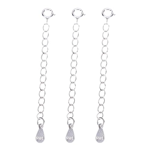 Tofficu 3 Stück Sterling Silber Verlängerungskette mit Herzförmiger Wasser tropfen Anhänger Verstellbare Schmuckverlängerung für Armband und Halskette Langlebig und Oxidationsbeständig von Tofficu