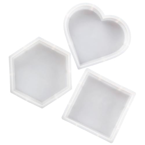 Tofficu 3 Stück Teiliges Silikon Formen für Epoxidharz Gießen Große Handgefertigte DIY Resin Mold mit Hexagon und Herz Elastisch Reißfest Glatte Oberfläche für Wohnkultur und von Tofficu