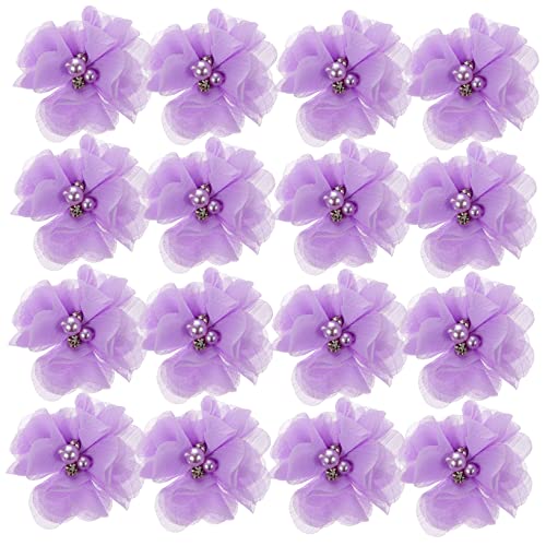 Tofficu 30 Stück Teiliges Chiffon Blumen mit Strass und Perlen Dekorative Nähzubehör für DIY Hochzeitskleider Haarschmuck und Bastelarbeiten Hellviolett von Tofficu