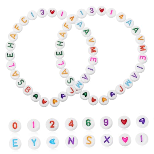Tofficu 300 Stück Teiliges Acryl Perlen Bunte Flache Buchstaben Zahlen Herz Perlen für DIY Armbänder Schmuckherstellung Kreative Bastelperlen Langlebig und Farbenfroh von Tofficu