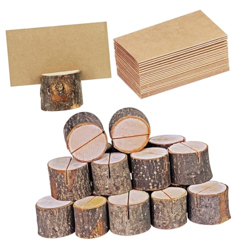 Tofficu 35 Sätze Holz Memo Halter mit Kartenhaltern und Karten Rustikale Tischkartenhalter für Hochzeit Party und Notizen für Dekoration und Fotohalter von Tofficu