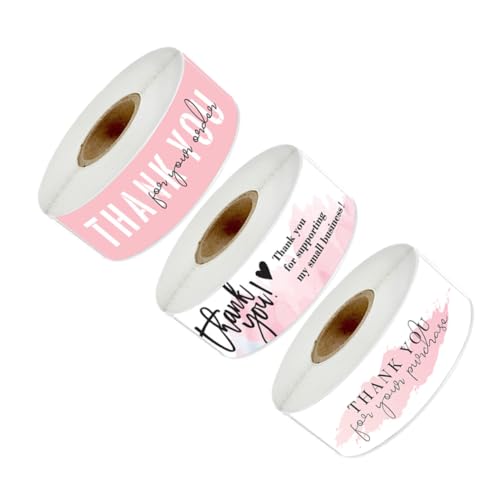 Tofficu 3Rollen Dankeschön Aufkleber für Geschenkverpackungen Selbstklebende Siegelaufkleber für Partys Bäckereien und Handarbeiten Wasserdichtes Material mit Schönem Design von Tofficu