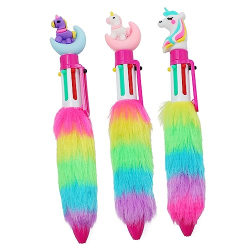 Tofficu 3Stücke Einhorn Druckkugelschreiber Bunte Plüsch Kugelschreiber für Mädchen Dekorative Kinderstifte für Bastelprojekte und Notizen von Tofficu