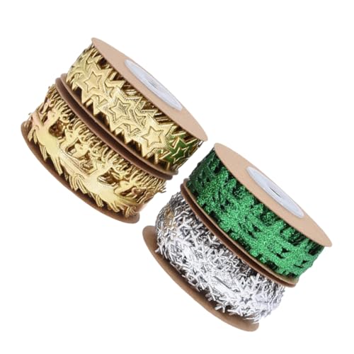 Tofficu 4 Rollen Weihnachtsband mit Prägung Glitzernde Schneeflocken Rentiermuster Geschenkverpackungsband für Diy-weihnachtsdekorationen Kränze und Festliche Bastelarbeiten von Tofficu