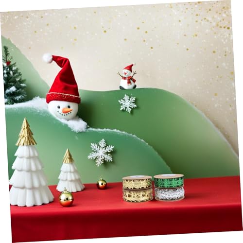Tofficu 4 Rollen Weihnachtsdekorationsband mit Glitzerrand Prägung mit Rentier und Schneeflocken Festliches Geschenkband für Verpackung DIY Schleifen und Weihnachtsbaumdekorationen von Tofficu