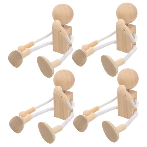 Tofficu 4 STK. Teiliges DIY Holzfiguren Unfertige Bemalbare Puppen Formbare Holzroboter Pädagogisches Bastelspielzeug für Fördert Kreativität und Handgeschicklichkeit Hellbraun von Tofficu