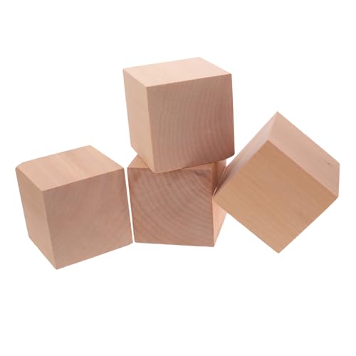 Tofficu 4 Stck Unbehandelte Holzklötze Quadratische Bauklötze aus Naturholz zum Basteln Malen DIY Holzdeko Holzbausteine für Kreative Kinderhandarbeit von Tofficu
