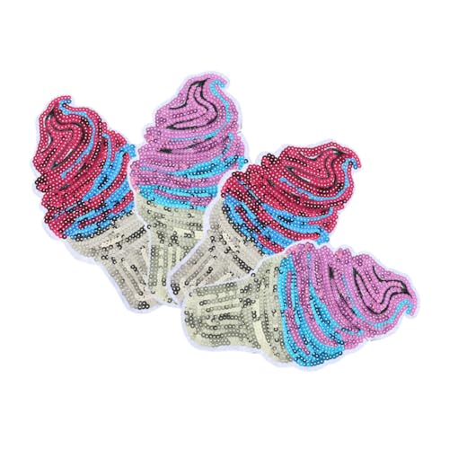 Tofficu 4 Stück Eiscreme Pailletten Stoffaufkleber DIY Kleidungsdekor Gestickte Motivapplikation Pailletten Glitzer Patches Hutflicken Pailletten Applikation Rucksack Hutreparatur von Tofficu