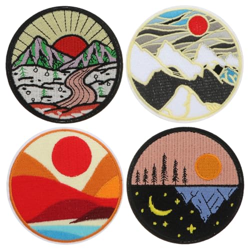 Tofficu 4 Stück Gestickte Runde Stoffaufnäher Sonnenaufgang Sonnenuntergang Weiche DIY Applikationen Langlebige Reparatur Patches für Kleidung Hüte Taschen und Schuhe von Tofficu