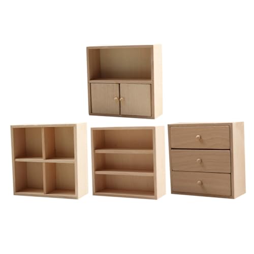 Tofficu 4 Stück Mini-möbel Minischrank Für Puppenhaus Miniatur -lagerschrank Winzige Hausmöbel Puppenhaus Bücherregal Schlafzimmermöbel Miniaturmodellmöbel Miniatur-hausmöbel Beige Holz von Tofficu
