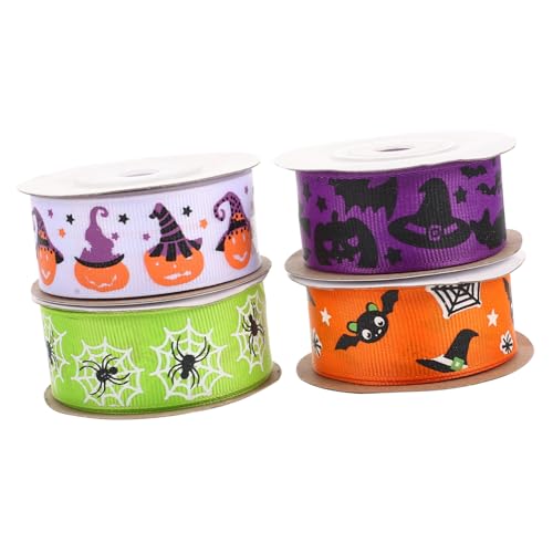 Tofficu 4 Stück Teiliges Halloween Dekoband Breit Geschenkband mit Halloween Vielseitiges Party Dekorationsband für DIY Geschenkschleifen Blumenverpackung und Festdeko von Tofficu