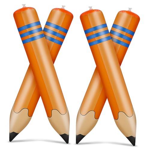 Tofficu 4 Stück Teiliges Jumbo Aufblasbares Bleistiftspielzeug PVC Leicht und Schnell Aufblasbar Dekorative Riesenstifte für Schulanfang Party und Klassenzimmer von Tofficu