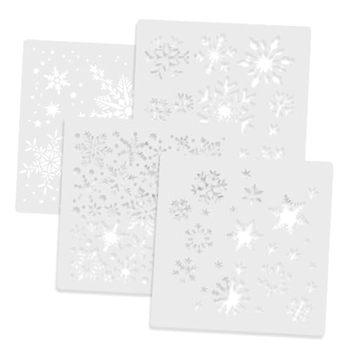 Tofficu 4 Stück Teiliges Schneeflocken Schablonen Kunststoff Wiederverwendbar Malschablonen für DIY Basteln Fenster Wand Weihnachten Dekoration Malwerkzeug von Tofficu