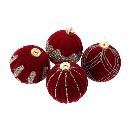Tofficu 4 Stück Weihnachtsbaum Kugeln Samt Glitzernde Flocken Dekorationen für Weihnachtsbaum Bruchsichere Christbaumkugeln für Feste und DIY Bastelprojekte von Tofficu