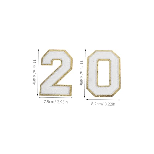 Tofficu 4 Stück Weiße Chenille Zahlen Aufnäher zum Aufbügeln mit Goldenen Kanten Polyester Stickerei Patches für Kleidung Hüte Rucksäcke Strapazierfähige DIY Applikationen von Tofficu