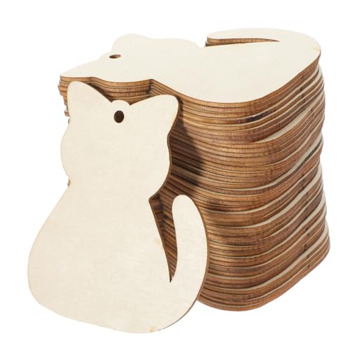 Tofficu 40Stücke Katzenförmige Holzverzierungen für DIY Basteln Unbemalt Langlebig und Vielseitig für Kreative Kinderprojekte und Wandschmuck von Tofficu