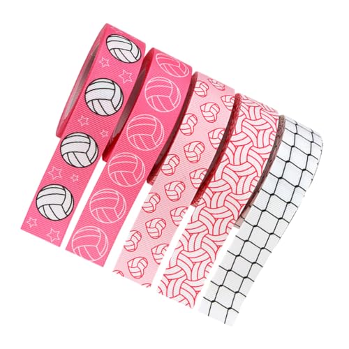 Tofficu 5 Rollen Geschenkband mit Rosa Volleyballmuster À Yards Geripptes Sportband für Basteln und Kränze Vielseitig für Geburtstage Schulveranstaltungen und Partydekorationen von Tofficu